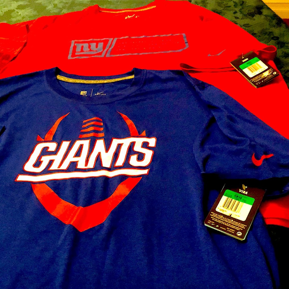 Nike mens XL NY Giants red and blue Dri Fit shirts. The price is per shirt.